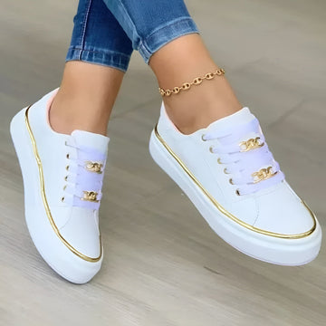 Charlotte | Chic Baskets Plateforme Femme à Détails Dorés et Chaînettes