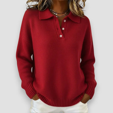 Zoé | Chic Pull Col Polo Femme en Maille Fine à Boutons