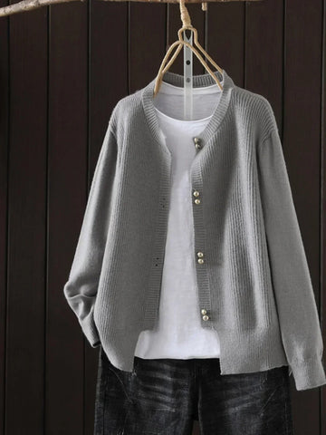 Louise | Femme Cardigan en Maille Côtelée à Boutons Dorés