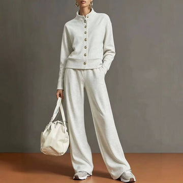 Élodie | Ensemble Maille Cardigan Col Montant et Pantalon Large