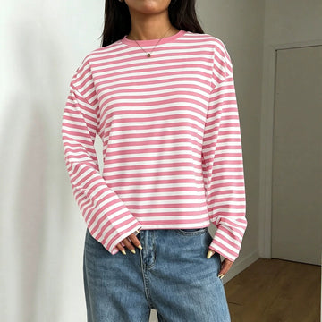 Lucie | T-Shirt Manches Longues à Rayures Bicolores Col Rond Femme