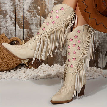 Rosalie | Chic Bottes Santiags Femme à Franges et Motifs Étoiles