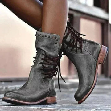 Camille | Femme Bottines à Lacets Style Western à Rivets