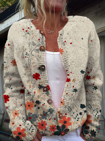 Chloé | Élégant Gilet Boutonné Femme Motif Fleurs Style Champêtre