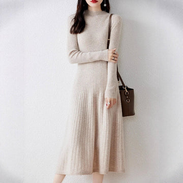 Charlotte | Robe Longue Pull en Tricot Côtelé Évasée Femme