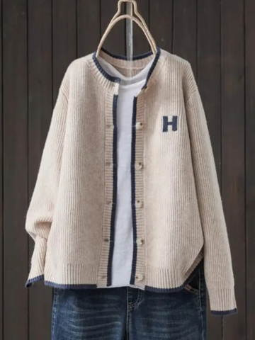 Manon | Chic Cardigan Oversize Femme en Maille Côtelée à Bordures Contrastantes