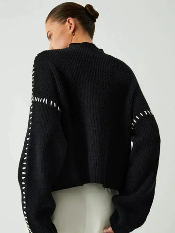 Juliette | Chic Pull Oversize Femme à Col Cheminée et Surpiqûres
