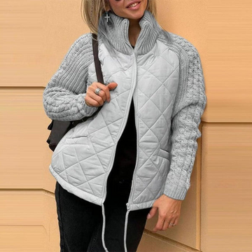 Élodie | Chic Veste Hybride Matelassée Femme Manches Maille Tricot à Zip
