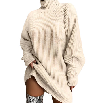 Agathe | Femme Pull Oversize Col Roulé et Robe Pull Maille Côtelée