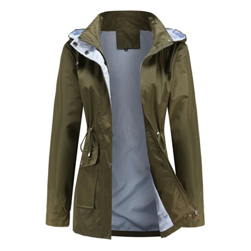 Daphné | Élégante Trench Imperméable Femme à Capuche Amovible et Cordon de Serrage
