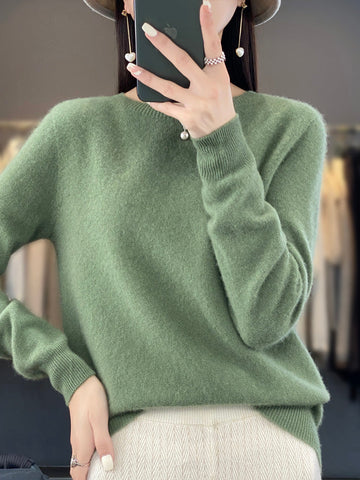 Solène | Élégant Pull Col Rond en Maille Fine Femme Tricot Doux et Bords Côtes