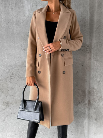 Éléonore | Élégant Manteau Long en Laine Double Boutonnage et Col Tailleur