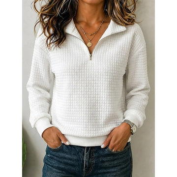 Mia | Chic Sweat Col Camionneur Femme en Maille Goffrée à Col Zippé