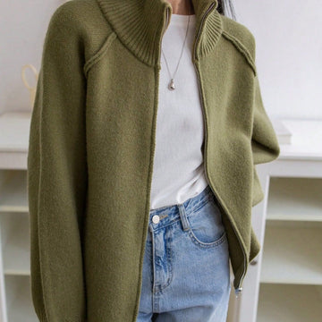 Valérie | Veste Cardigan Zippée en Maille Col Montant Femme