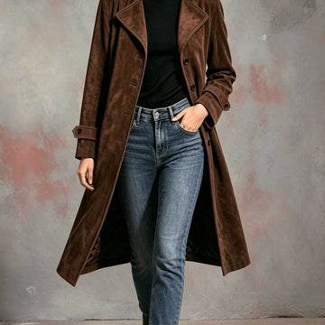 Evie | Manteau trench long en faux suède pour femmes