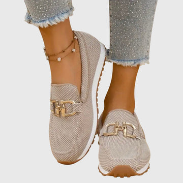 Capucine | Chic Mocassins Baskets Femme en Maille Respirante à Boucle Dorée