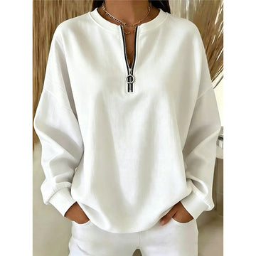 Maya | Chic Sweat Oversize Femme à Col Zippé et Anneau Métal
