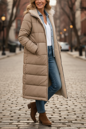 Edda | Manteau à capuche matelassé long en borg pour femmes