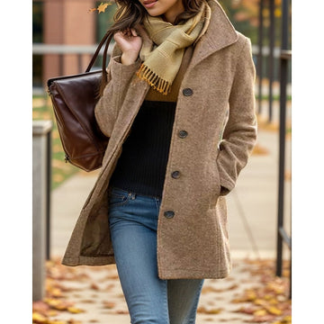 Manon | Chic Manteau Femme Effet Laine Boutonné à Col à Revers