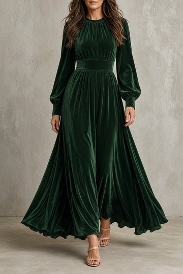 Clothilde | Robe Longue en Velours Froncé Manches Bouffantes Femme