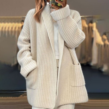 Camille | Chic Gilet Ouvert Femme en Maille Côtelée à Poches