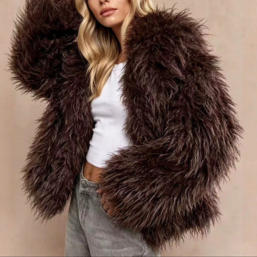 Hazel | Veste en Fausse Fourrure à Poils Longs Col Oversize Femme