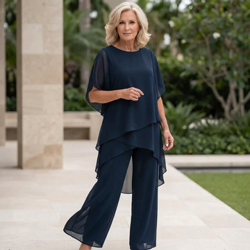 Eleanor | Ensemble tunique en chiffon superposé pour femmes et pantalons palazzo