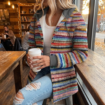 Hazel | Cardigan à capuche en polaire multicolore pour femmes