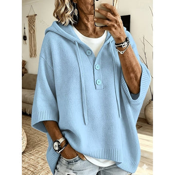 Camille | Chic Pull à Capuche en Maille à Col Boutonné