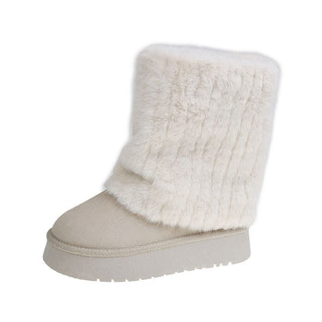Kira | Bottines à talon en daim pour femmes avec fausse fourrure moelleuse