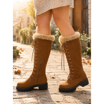Sienna | Chic Bottes d'Hiver Hautes Femme à Lacets et Col Fourrure