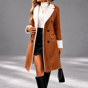 Isabel | Manteau Long en Suédine et Sherpa à Double Boutonnage Femme
