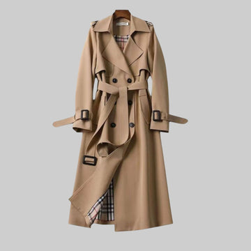 Gabrielle | Femme Trench Coat Long Croisé Ceinturé à Doublure Carreaux