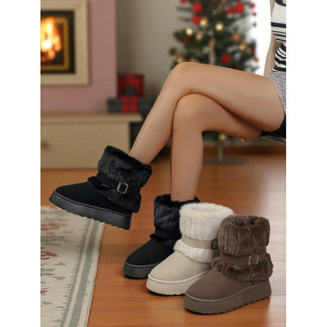 Cecily | Chic Bottes de Neige Femme Fourrées en Suédine à Col Fourrure