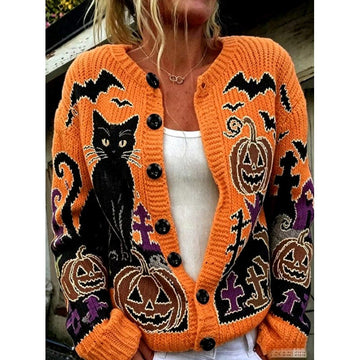 Kyla | Cardigan en Maille Motif Halloween et Citrouille Femme