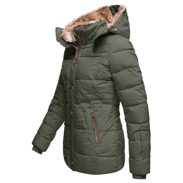 Clémence | Chic Parka Mi-Longue d'Hiver Femme Doublée Fausse Fourrure à Capuche