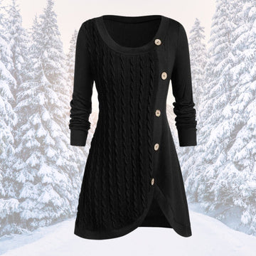 Evelyn | Pull tunique à boutons asymétriques en tricot torsadé pour femmes