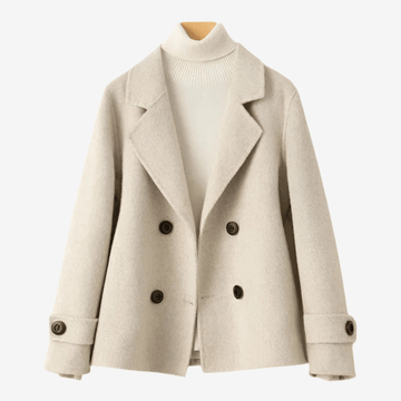 Charlotte | Chic Caban Court Femme en Laine Double Boutonnage et Col Tailleur