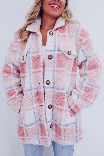 Léonie | Manteau Teddy à Carreaux Boutonné Femme