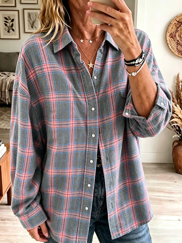 Manon | Femme Chemise à Carreaux Oversize en Flanelle à Poches Poitrine