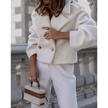 Clémence | Femme Veste Courte en Laine Double Boutonnage et Col Tailleur