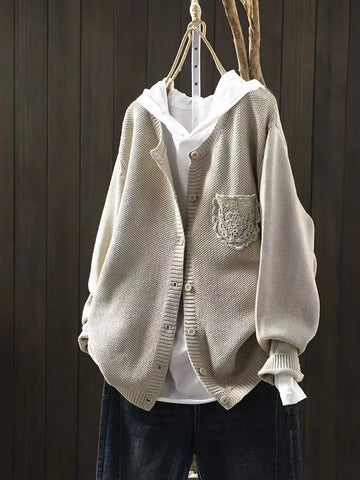 Charlotte | Chic Cardigan Oversize Femme en Maille Texturée à Poche Dentelle