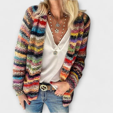 Agathe | Chic Gilet Ouvert Femme en Maille Épaisse Multicolore