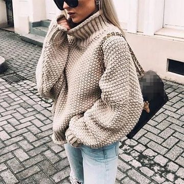Romane | Chic Pull Oversize Femme en Grosse Maille à Col Roulé
