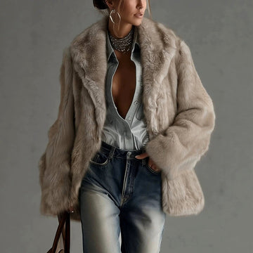Sharina | Manteau Court en Fausse Fourrure Col Revers Femme