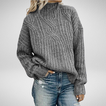 Victoire | Femme Pull Oversize en Maille Torsadée à Col Montant