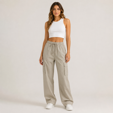Zoé | Chic Pantalon Cargo Large Femme à Cordon de Serrage et Poches
