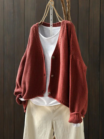 Léna | Chic Cardigan Oversize Femme en Maille Texturée à Col V