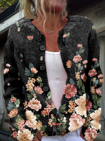 Mathilde | Élégant Gilet Boutonné Femme Motif Fleurs Style Champêtre