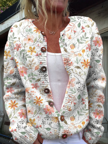 Diane | Femme Cardigan Imprimé Floral à Boutons Bois